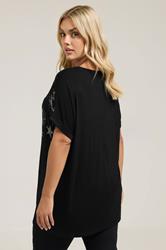 YOURS Curve Black Star Stud Embellished T-Shirt | Yours Clothing 2