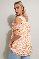 YOURS Plus Size Pink Floral Print Cold Shoulder Frill Blouse | Yours Clothing 3