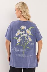 YOURS Plus Size Blue 'Wellness' Daisy Back Print T-Shirt | Yours Clothing 4