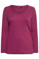 YOURS Curve Dark Pink Ribbed Scoop Neck Top