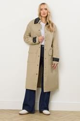 LTS Tall Stone Brown Cotton Longline Car Coat | Long Tall Sally 3