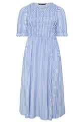 YOURS Curve Blue Shirred Stripe Print Dress