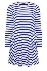 YOURS Curve Blue Stripe Drape Pocket Dress