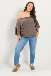 YOURS Plus Size Brown Off Shoulder Sweatshirt | Yours Clothing 1