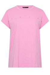 YOURS Curve Pink Stud Grown-On Sleeve T-Shirt
