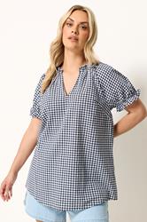 YOURS Plus Size Navy Blue Gingham Notch Neck Blouse | Yours Clothing 3