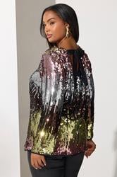 YOURS LONDON Plus Size Pink Bow Back Ombre Sequin Top | Yours Clothing 2