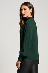 LTS Tall Dark Green High Neck Crinkle Blouse | Long Tall Sally 4