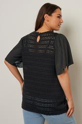 YOURS Plus Size Black Crochet Angel Sleeve Top | Yours Clothing 4