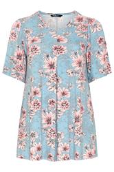 YOURS Curve Light Blue Floral Pleated Front Top