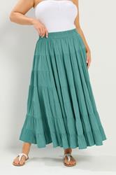 YOURS Plus Size Teal Green Tiered Maxi Skirt | Yours Clothing 3