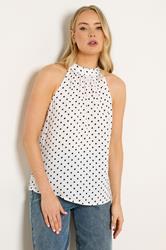 LTS Tall Women's White Polka Dot Satin Halterneck Top | Long Tall Sally 3