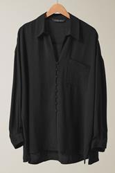 EVANS Plus Size Black Dipped Hem Oversized Shirt | Evans 5