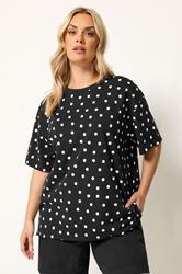 YOURS Plus Size Black Spot Oversized T-Shirt | Yours Clothing 3