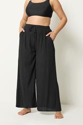 YOURS Plus Size Black Crinkle Texture Wide Leg Trousers | Yours Clothing 1