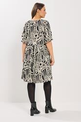YOURS Plus Size Black Abstract Tie Neck Dress | Yours Clothing 2