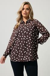 YOURS LONDON Plus Size Chocolate Brown Polka Dot Shirt | Yours Clothing 3