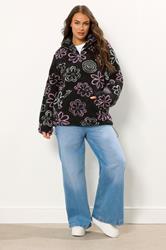 YOURS Plus Size Black Floral Quarter Zip Fleece | Yours Clothing 1