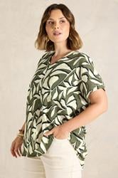 EVANS Plus Size Khaki Leaf Print Top | Evans 3