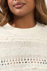 YOURS Plus Size Ivory White Boucle Pointelle Knit Jumper | Yours Clothing 7