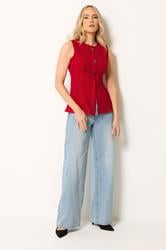 LTS Tall Women's Bright Red Textured Button Waistcoat | Long Tall Sally 1