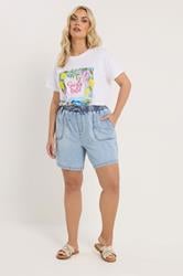 YOURS Plus Size Bleach Blue Denim Drawstring Shorts | Yours Clothing 1