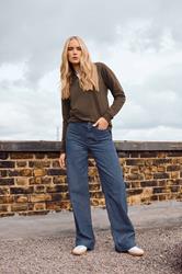 LTS Tall Womens Indigo Blue Pocket Detail Cotton Wide Leg Jeans | Long Tall Sally 3