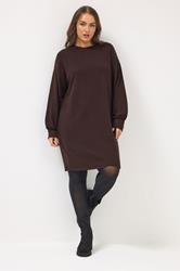 YOURS Plus Size Chocolate Brown Balloon Sleeve Sweatshirt Dress | Yours Clothing 3