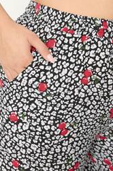 YOURS Plus Size Black Leopard & Cherry Print Crinkle Beachwear Wide Leg Trousers | Yours Clothing 4