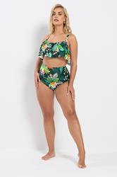 YOURS Plus Size Green Tropical Super High Waisted Tummy Control Bikini Briefs | Yours Clothing 4