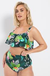 YOURS Plus Size Green Tropical Super High Waisted Tummy Control Bikini Briefs | Yours Clothing 1