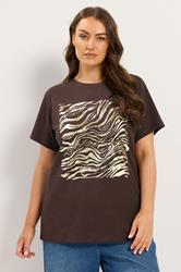 YOURS Plus Size Chocolate Brown Zebra Foil T-Shirt | Yours Clothing 3