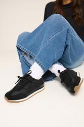 Black Quilted Trainers In Wide E Fit | Yours Clothing 1