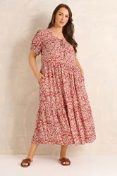 EVANS Plus Size Orange Ditsy Tie Neck Dress | Evans 1