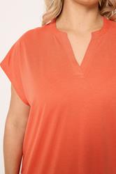 YOURS Plus Size Orange Notch Neck T-Shirt | Yours Clothing 4