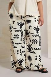 YOURS Plus Size Cream Abstract Print Twill Wide Leg Trousers | Yours Clothing 1