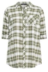 YOURS Curve Khaki Green Check Boyfriend Shirt