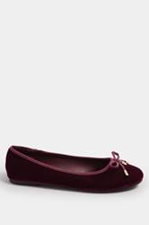 LTS Burgundy Red Velvet Bow Ballerina Pumps In Standard Fit | Long Tall Sally 2