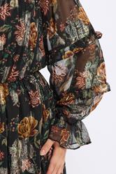 YOURS Plus Size Black Floral Metallic Tie Neck Mini Dress | Yours Clothing 5
