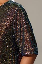 YOURS LONDON Plus Size Black Multicoloured Sequin T-Shirt | Yours Clothing 4