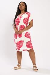 YOURS Plus Size White & Red Palm Leaf Pleat Front Tunic Dress | Yours Clothing 1