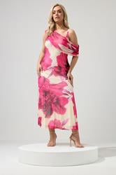 YOURS LONDON Plus Size White Blurred Floral Drape Shoulder Dress | Yours Clothing 3