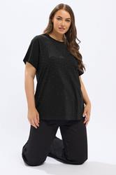 YOURS Plus Size Black Diamante Embellished T-Shirt | Yours Clothing 3