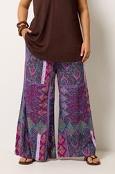 YOURS Plus Size Purple Paisley Shirred Waist Trousers | Yours Clothing 3