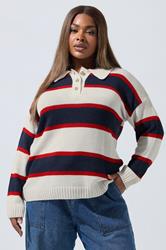 LIMITED COLLECTION Plus Size White Stripe Rugby Collar Knitted Jumper | Yours Clothing 3