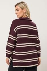 YOURS Plus Size Red Stripe Quarter Zip Jumper | Yours Clothing 2