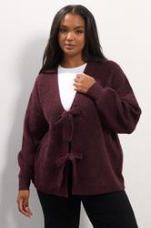 YOURS Plus Size Wine Red Bow Tie Front Cardigan | Yours Clothing 3