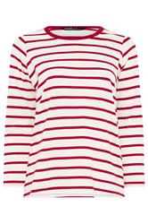 YOURS Curve Red Stripe Long Sleeve Ringer Top