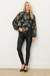 LTS Tall Black Floral Jacquard High Neck Blouse | Long Tall Sally 1