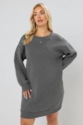 YOURS Plus Size Grey Eyelet Sweatshirt Dress | Yours Clothing 1